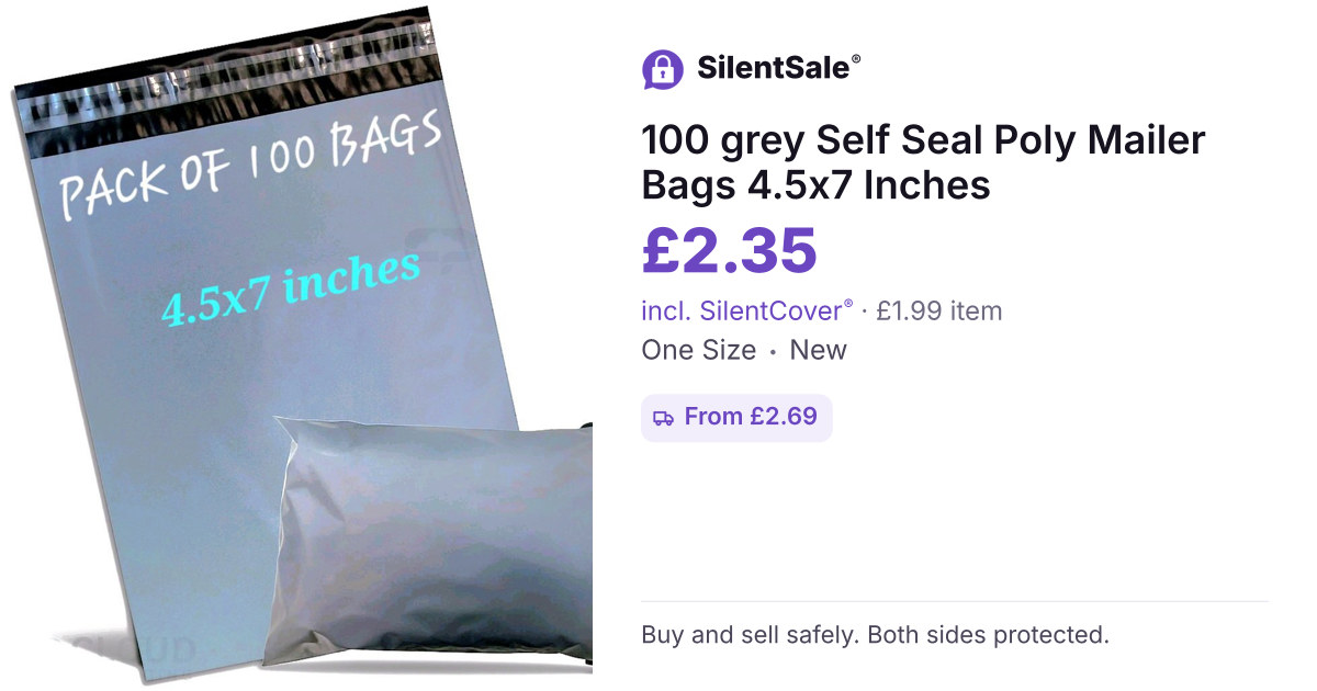 100 grey Self Seal Poly Mailer Bags 4.5x7 Inches