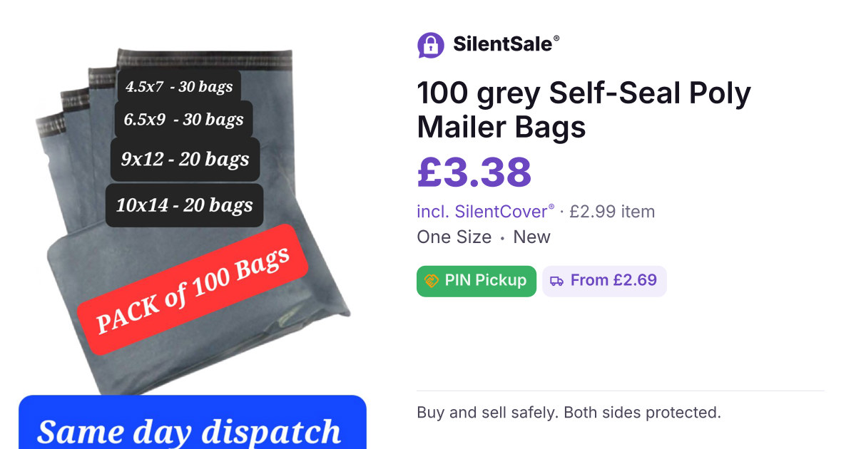 100 grey Self-Seal Poly Mailer Bags