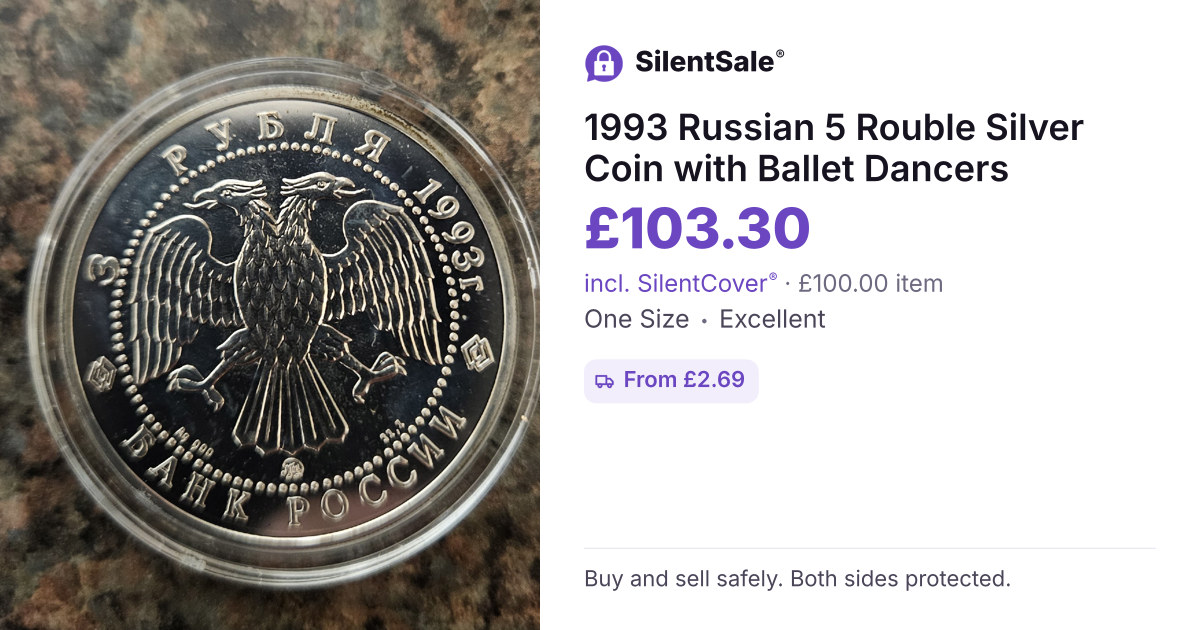 1993 Russian 5 Rouble Silver Coin with Ballet Dancers