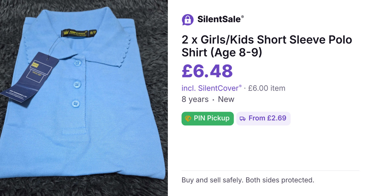 2 x Girls/Kids Short Sleeve Polo Shirt (Age 8-9)