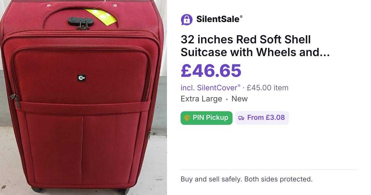 32 inches Red Soft Shell Suitcase with Wheels and Front Pocket