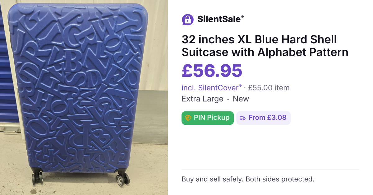 32 inches XL Blue Hard Shell Suitcase with Alphabet Pattern