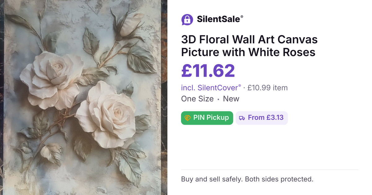 3D Floral Wall Art Canvas Picture with White Roses