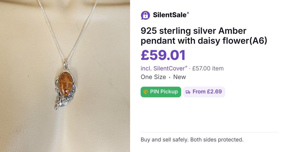 925 sterling silver Amber pendant with daisy flower(A6)