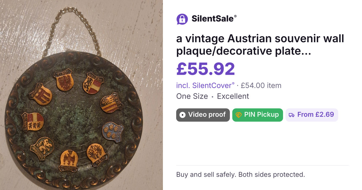 a vintage Austrian souvenir wall plaque/decorative plate featuring the enameled heraldic shields (coats of arms) of the nine federal states of Austria (Bundesländer).