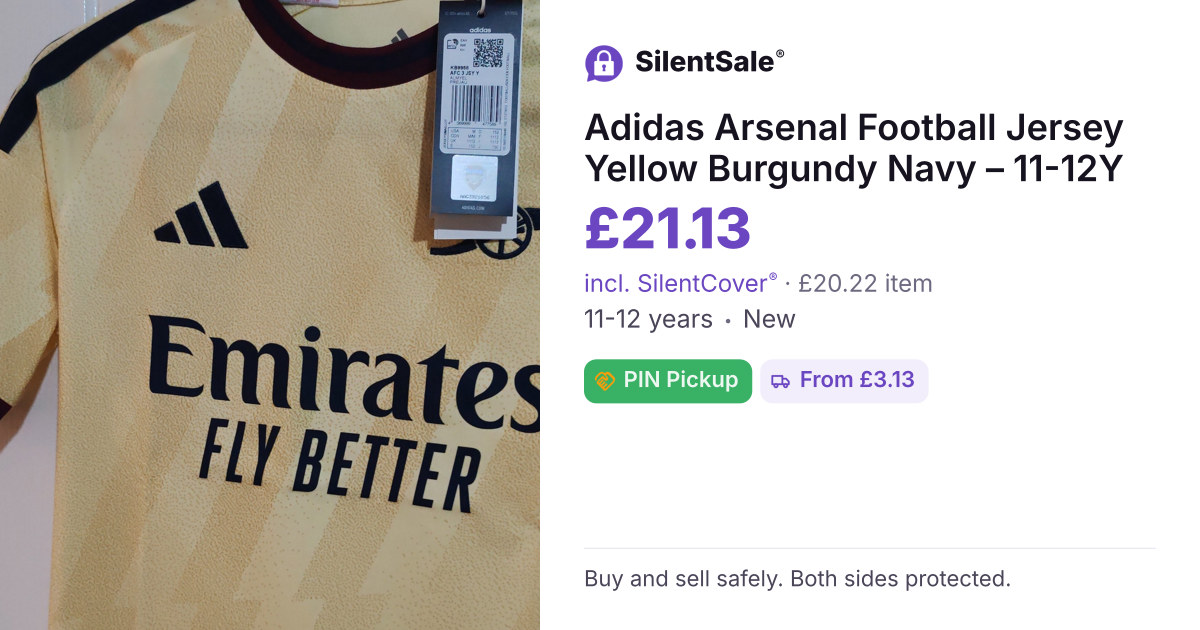 Adidas Arsenal Football Jersey Yellow Burgundy Navy – 11-12Y