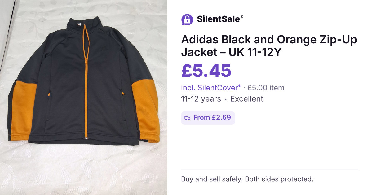 Adidas Black and Orange Zip-Up Jacket – UK 11-12Y