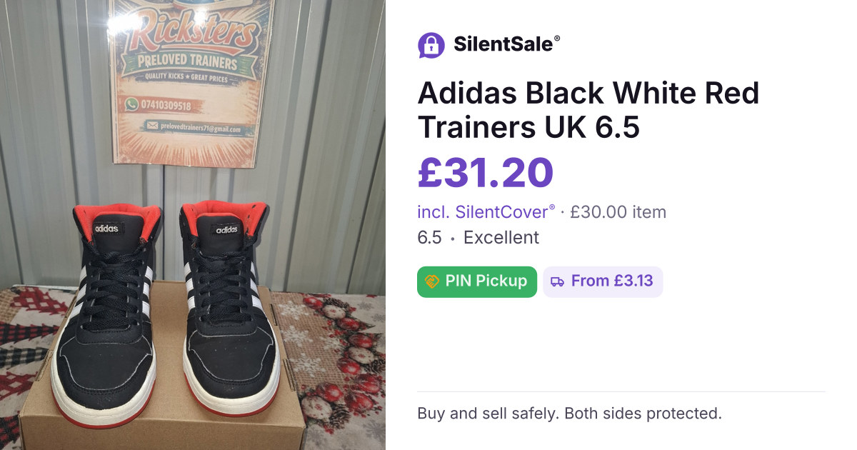 Adidas Black White Red Trainers UK 6.5