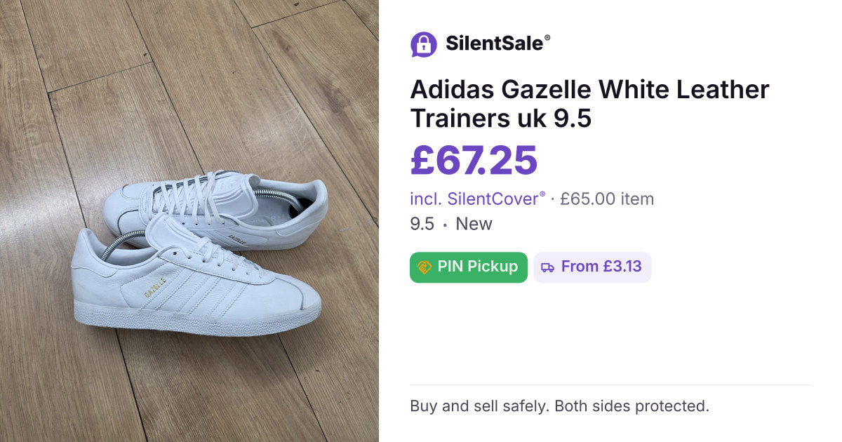 Adidas Gazelle White Leather Trainers uk 9.5