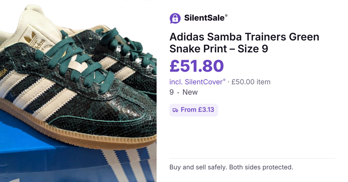 Adidas Samba Trainers Green Snake Print – Size 9