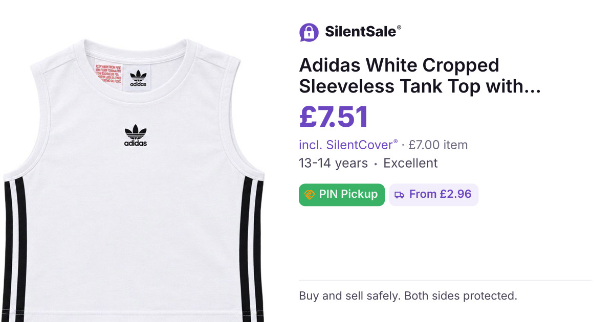 Adidas White Cropped Sleeveless Tank Top with Black Stripes
