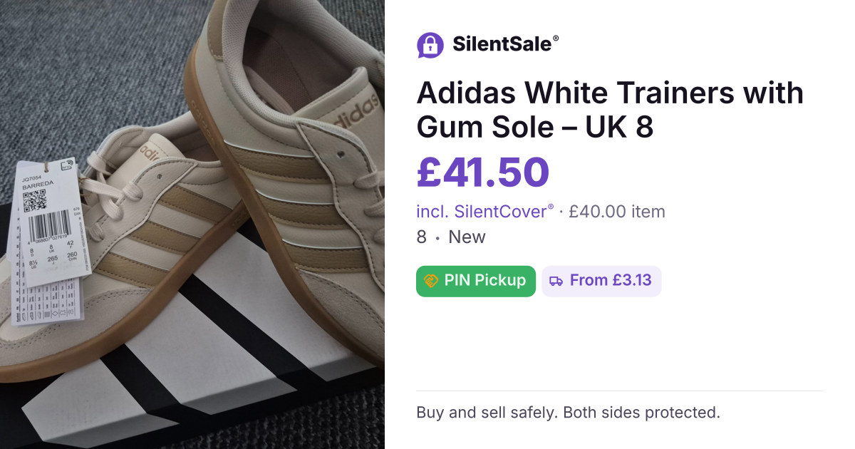 Adidas White Trainers with Gum Sole – UK 8