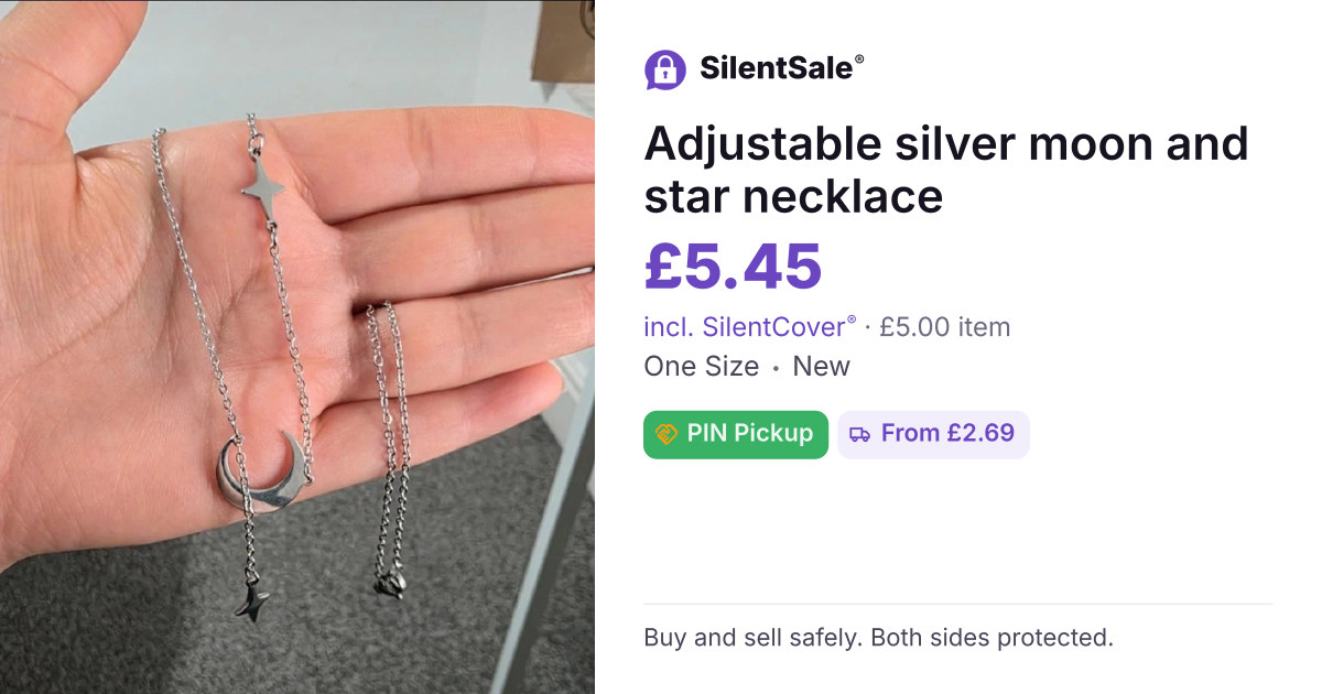 Adjustable silver moon and star necklace 