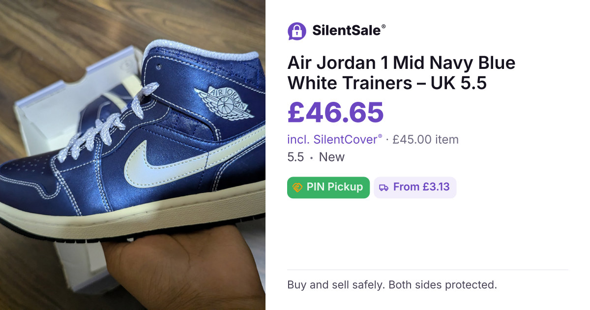 Air Jordan 1 Mid Navy Blue White Trainers – UK 5.5