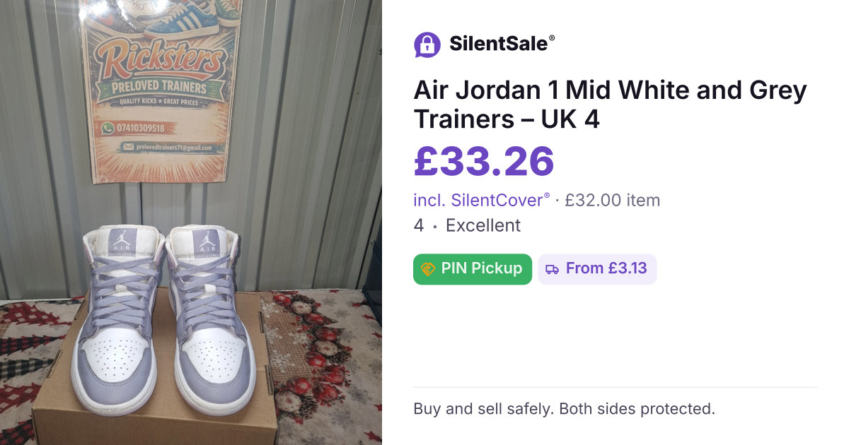 Air Jordan 1 Mid White and Grey Trainers – UK 4