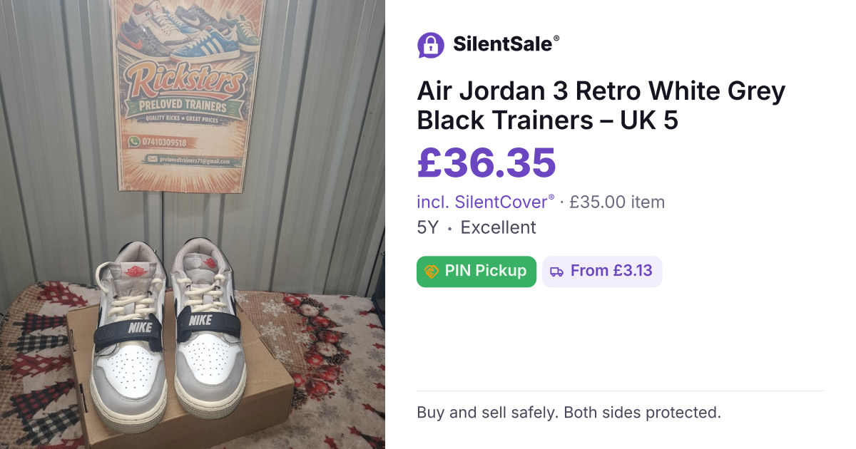 Air Jordan 3 Retro White Grey Black Trainers – UK 5