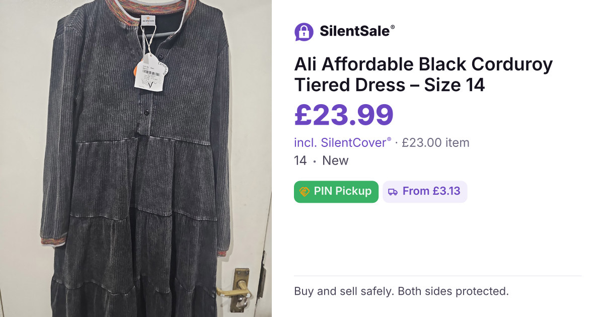 Ali Affordable Black Corduroy Tiered Dress – Size 14