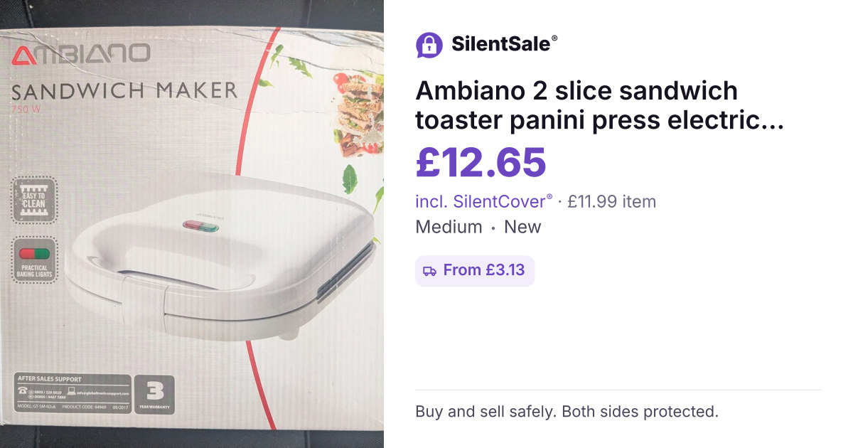Ambiano 2 slice sandwich toaster panini press electric deep fill toastie maker