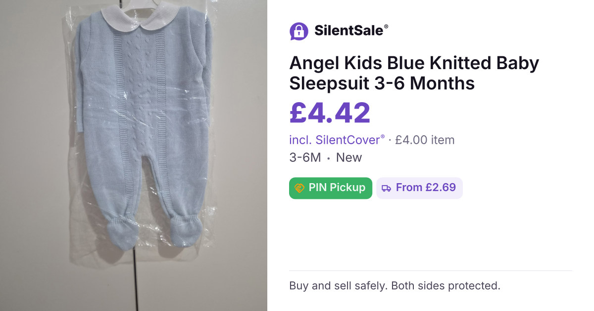 Angel Kids Blue Knitted Baby Sleepsuit 3-6 Months