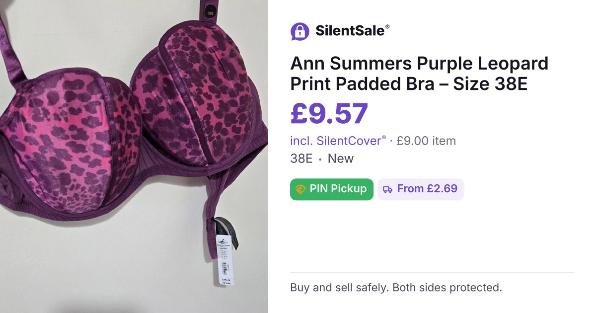Ann Summers Purple Leopard Print Padded Bra – Size 38E