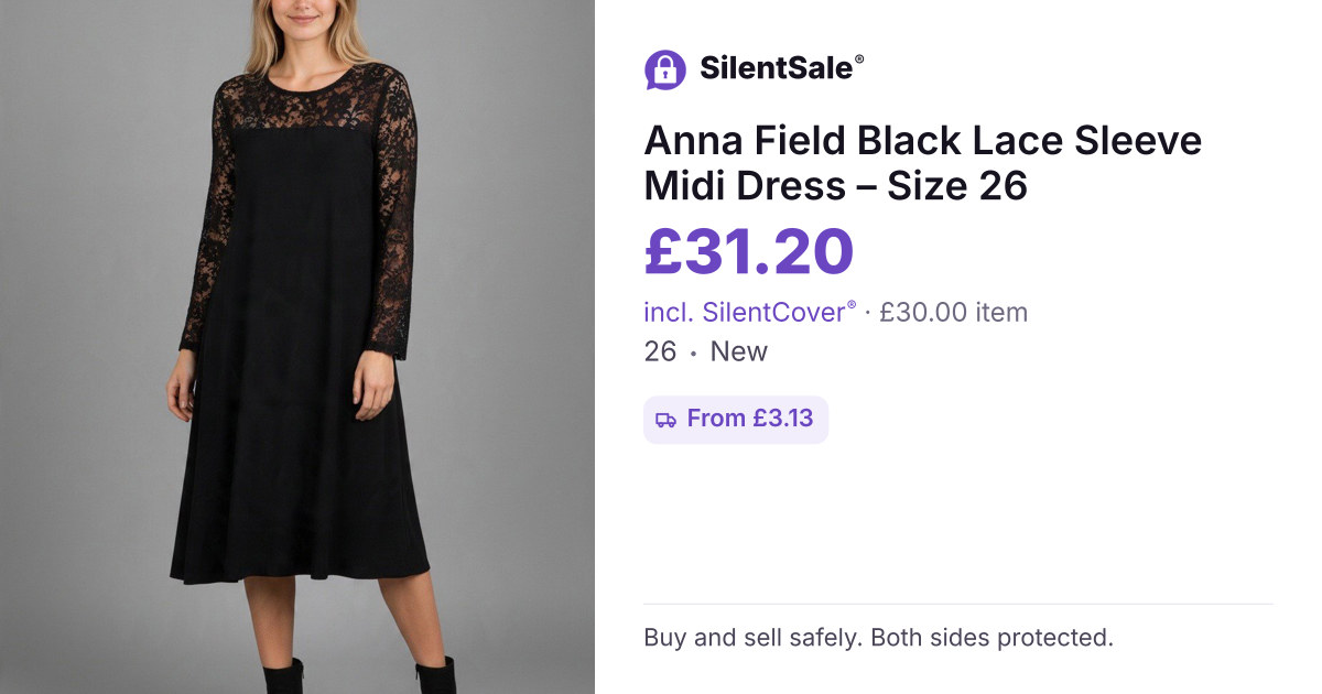 Anna Field Black Lace Sleeve Midi Dress – Size 26