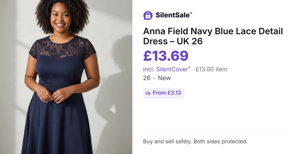 Anna Field Navy Blue Lace Detail Dress – UK 26