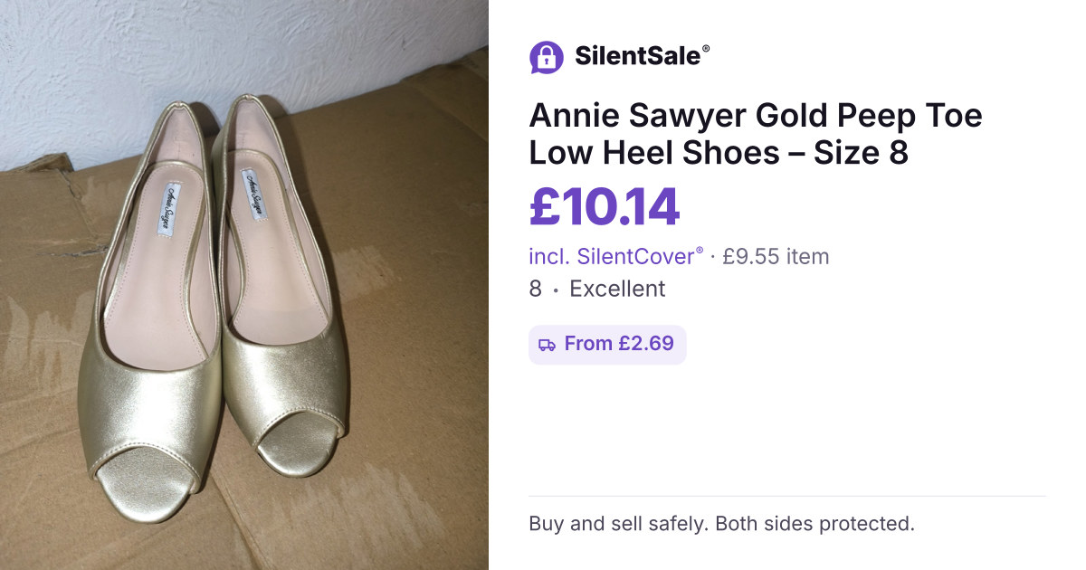 Annie Sawyer Gold Peep Toe Low Heel Shoes – Size 8
