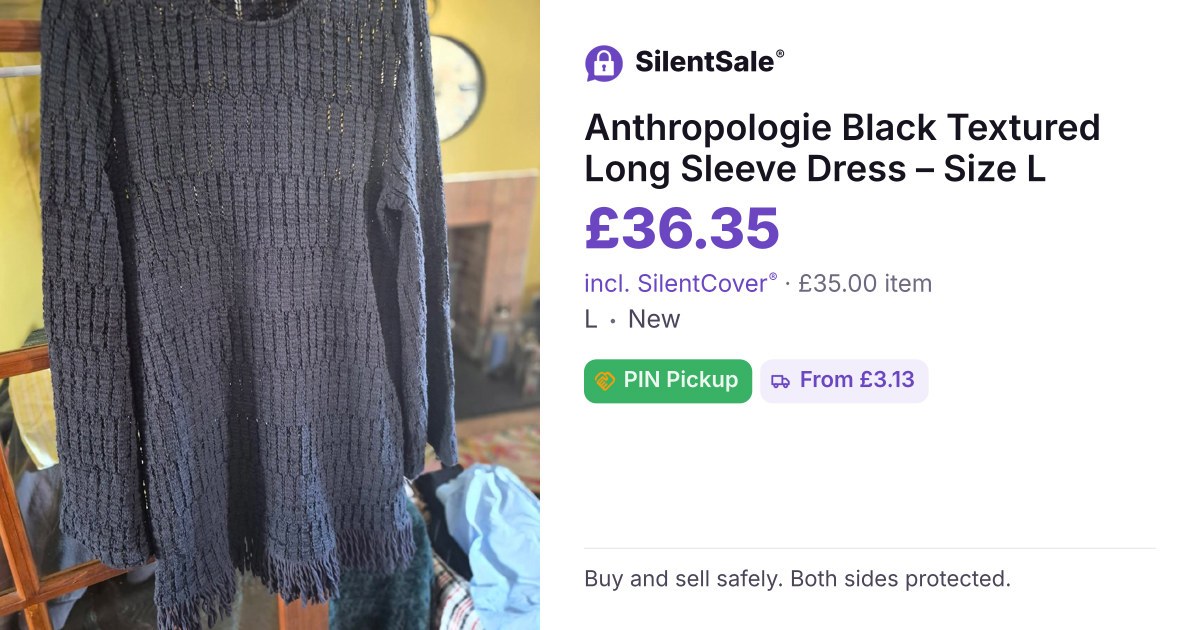 Anthropologie Black Textured Long Sleeve Dress – Size L