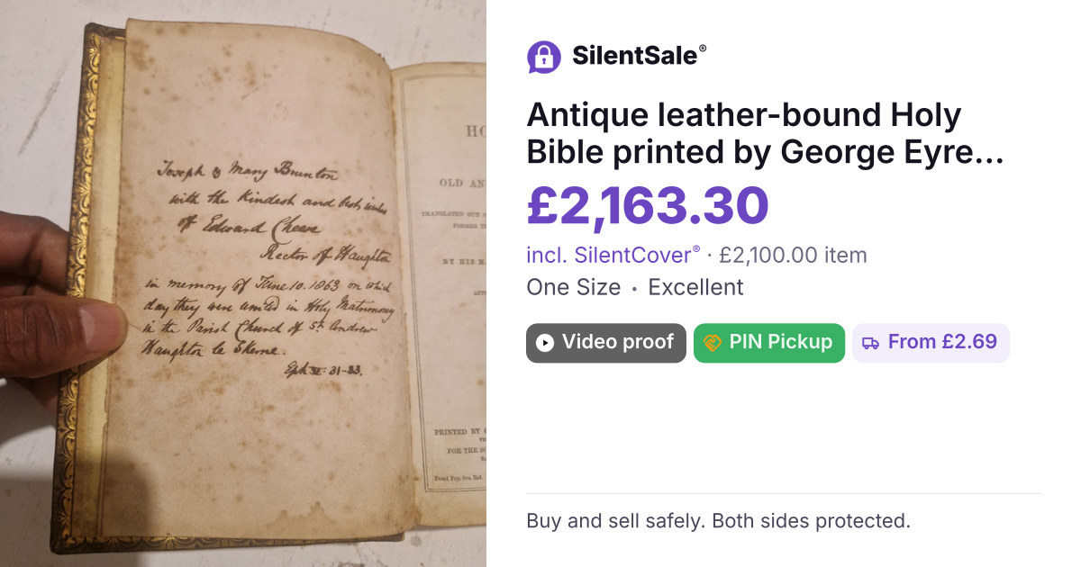Antique leather-bound Holy Bible printed by George Eyre and William Spottiswoode for the Society for Promoting Christian Knowledge, circa 1840s