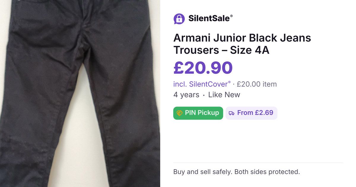Armani Junior Black Jeans Trousers – Size 4A