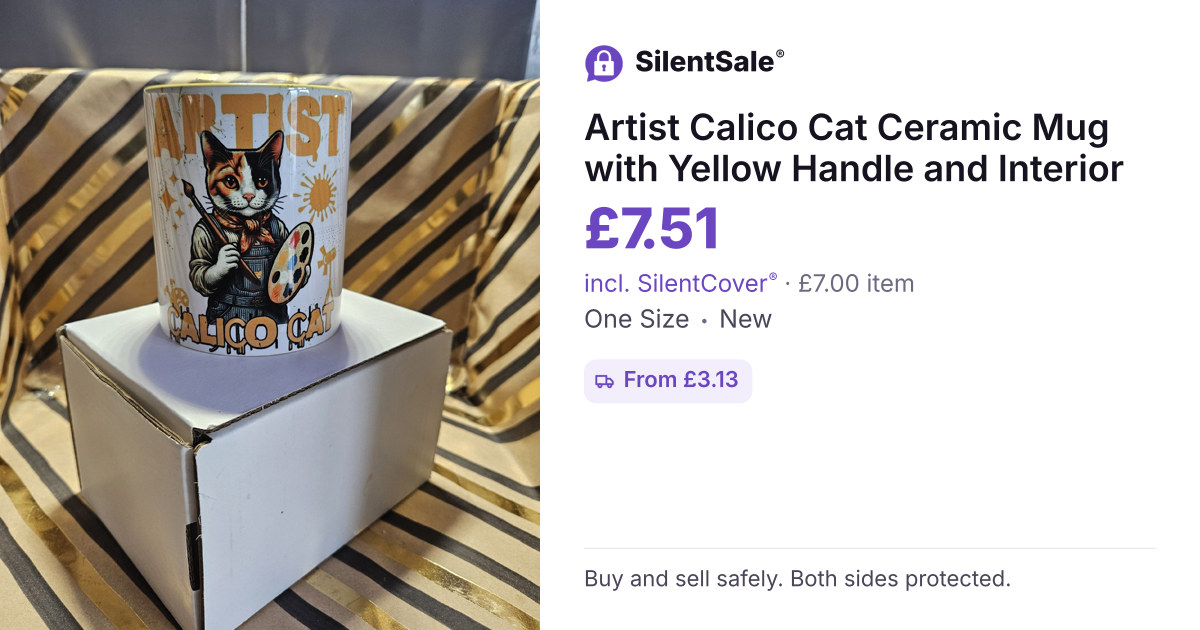 Artist Calico Cat Ceramic Mug with Yellow Handle and Interior