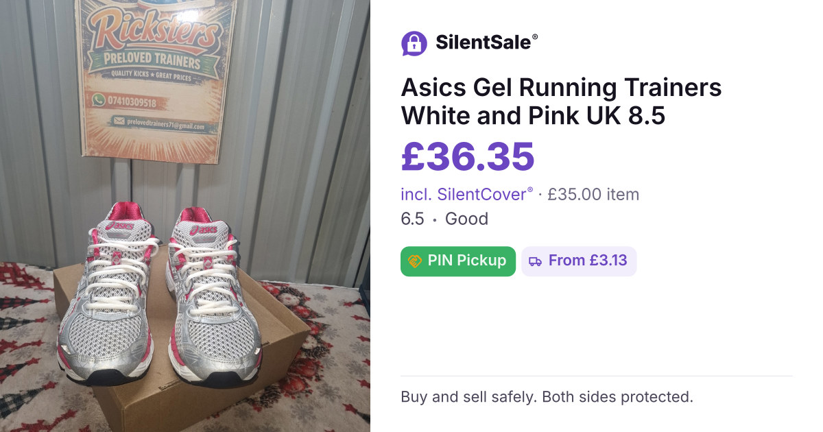 Asics Gel Running Trainers White and Pink UK 8.5