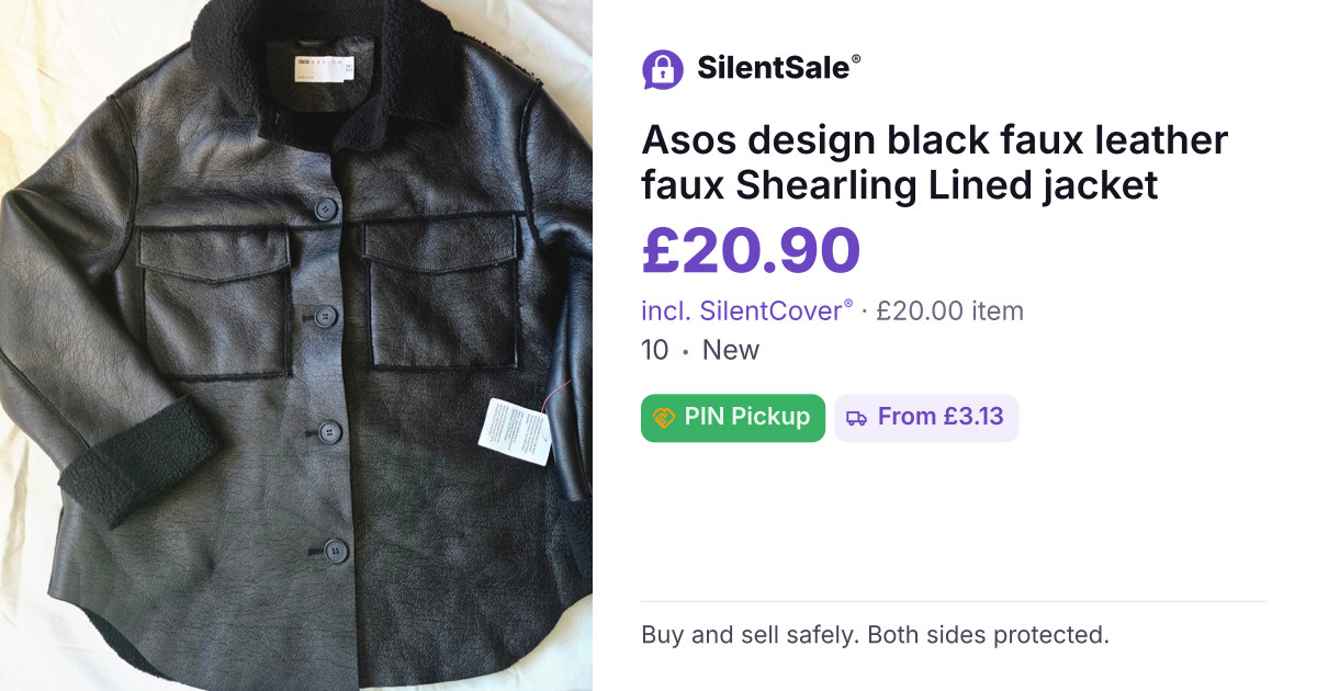 Asos design black faux leather faux Shearling Lined jacket