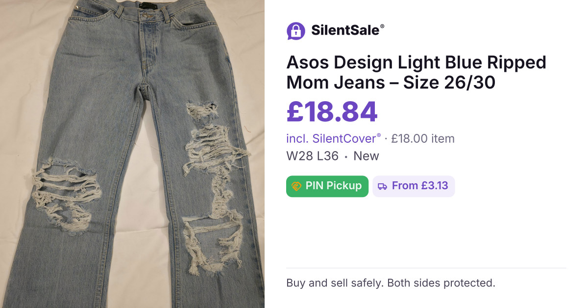 Asos Design Light Blue Ripped Mom Jeans – Size 26/30