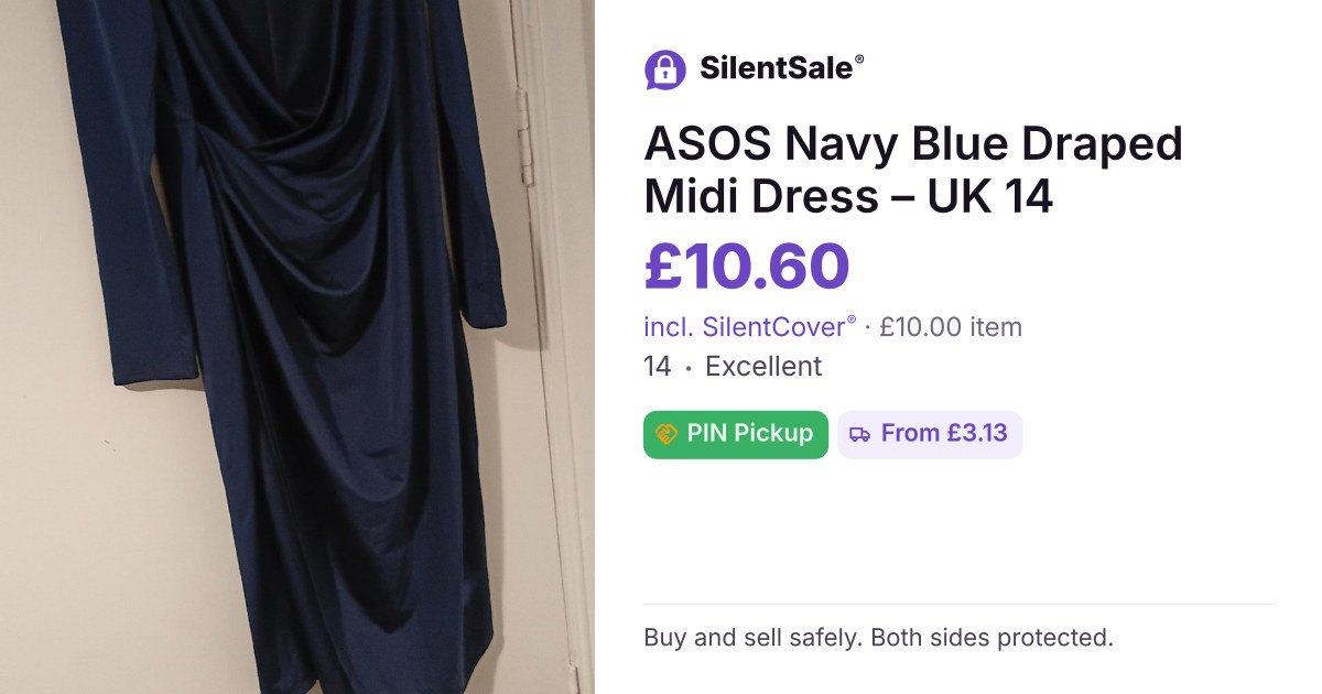 ASOS Navy Blue Draped Midi Dress – UK 14
