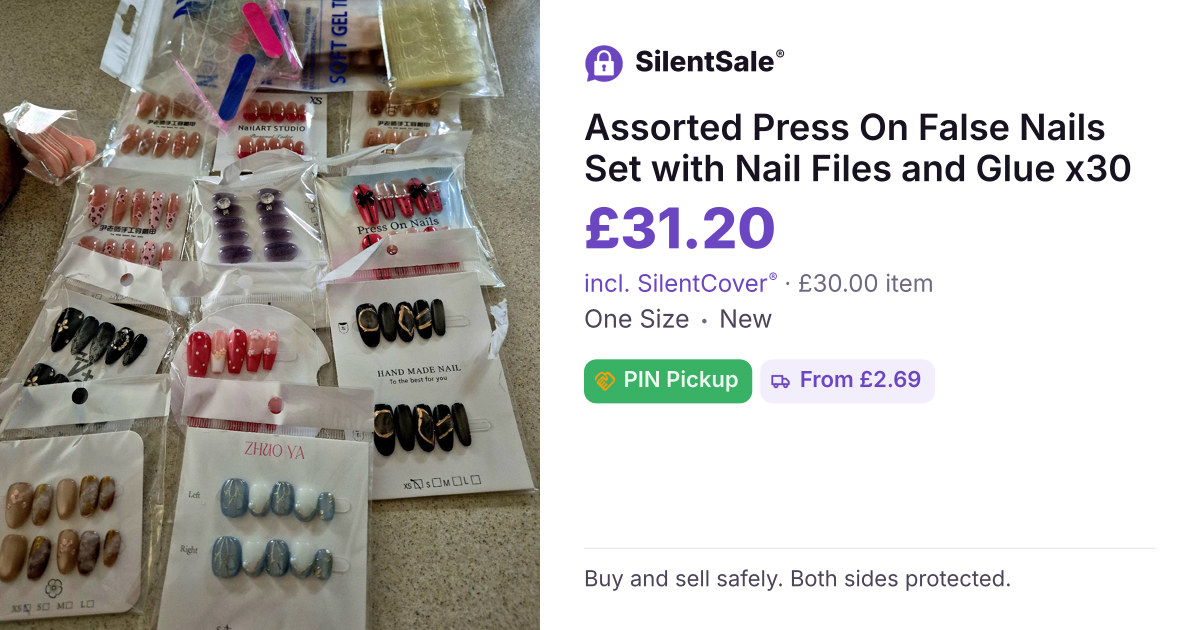 Assorted Press On False Nails Set with Nail Files and Glue x30