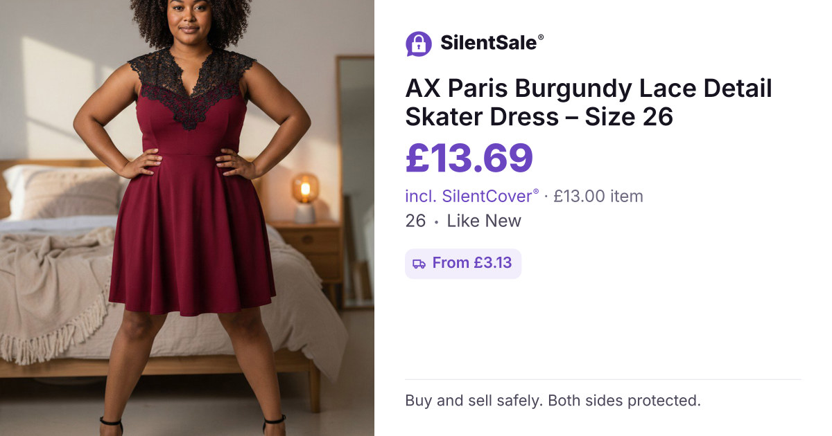 AX Paris Burgundy Lace Detail Skater Dress – Size 26