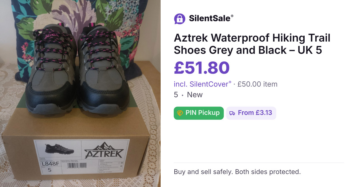 Aztrek Waterproof Hiking Trail Shoes Grey and Black – UK 5