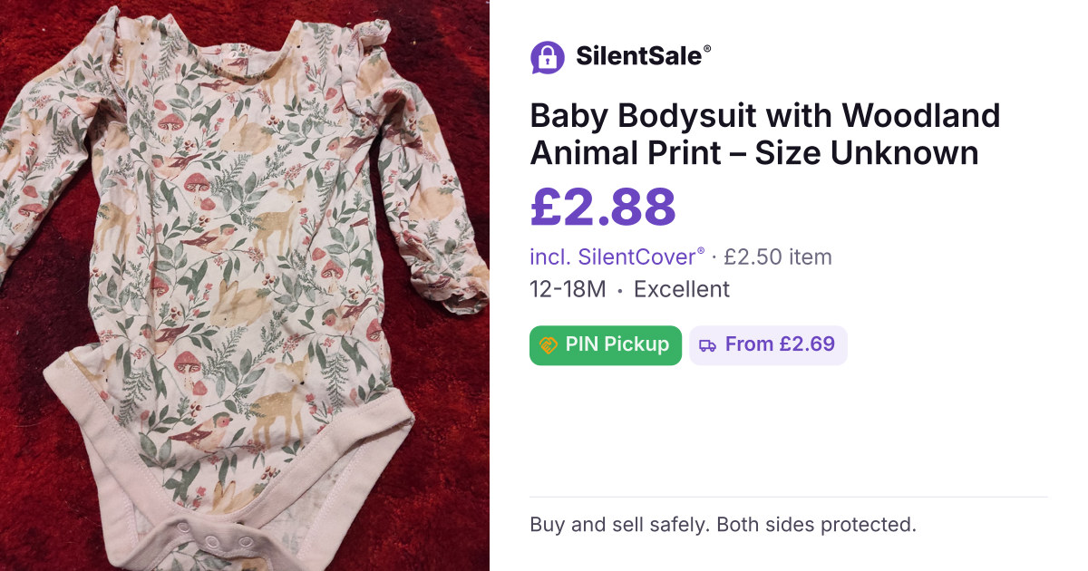 Baby Bodysuit with Woodland Animal Print – Size Unknown