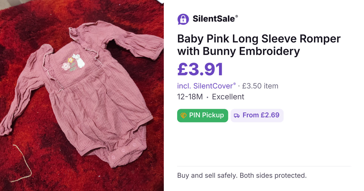 Baby Pink Long Sleeve Romper with Bunny Embroidery