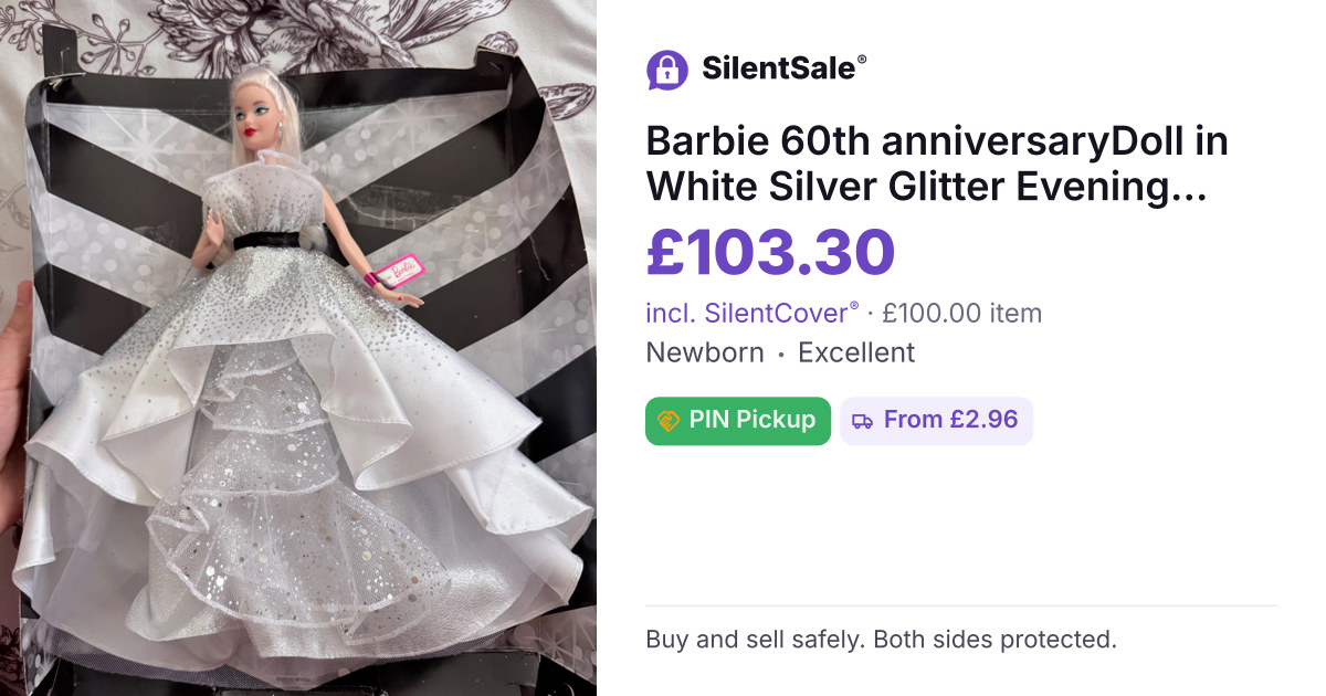 Barbie 60th anniversaryDoll in White Silver Glitter Evening Dress
