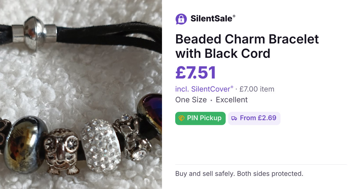 Beaded Charm Bracelet with Black Cord