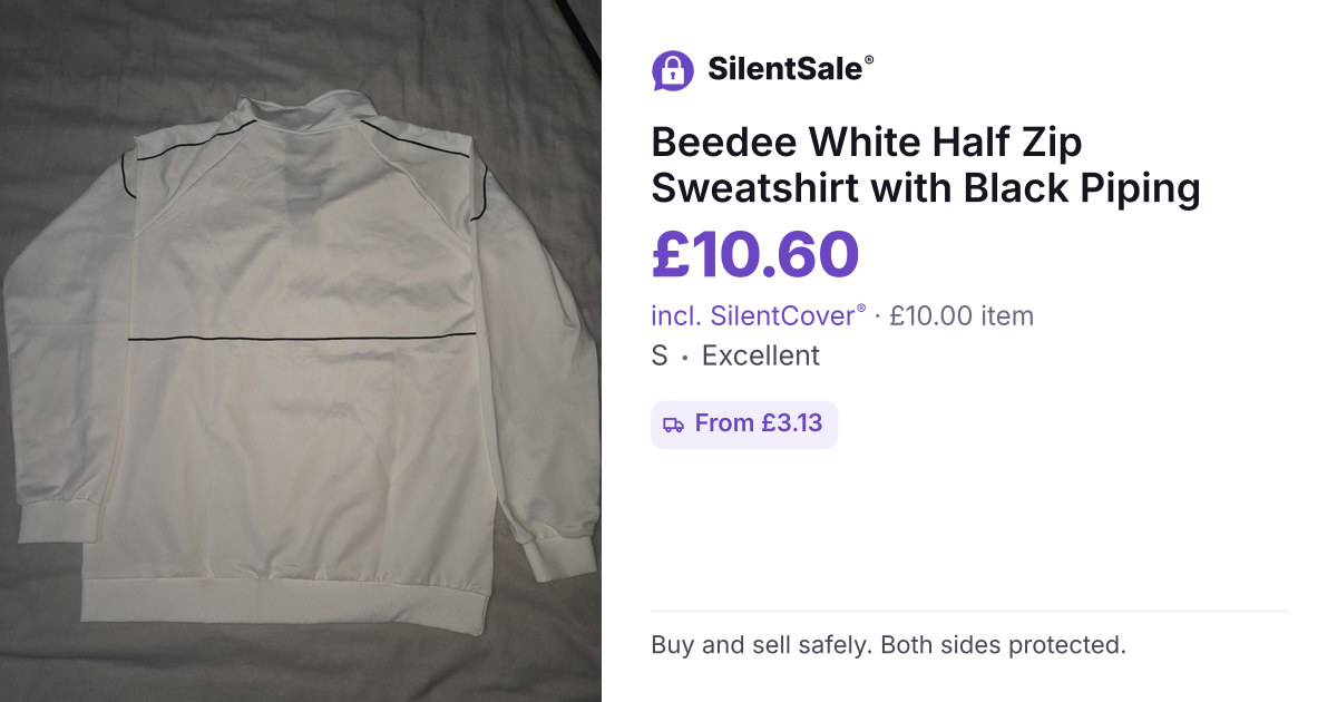 Beedee White Half Zip Sweatshirt with Black Piping