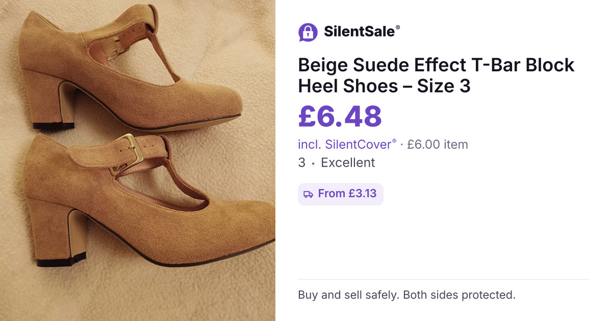 Beige Suede Effect T-Bar Block Heel Shoes – Size 3