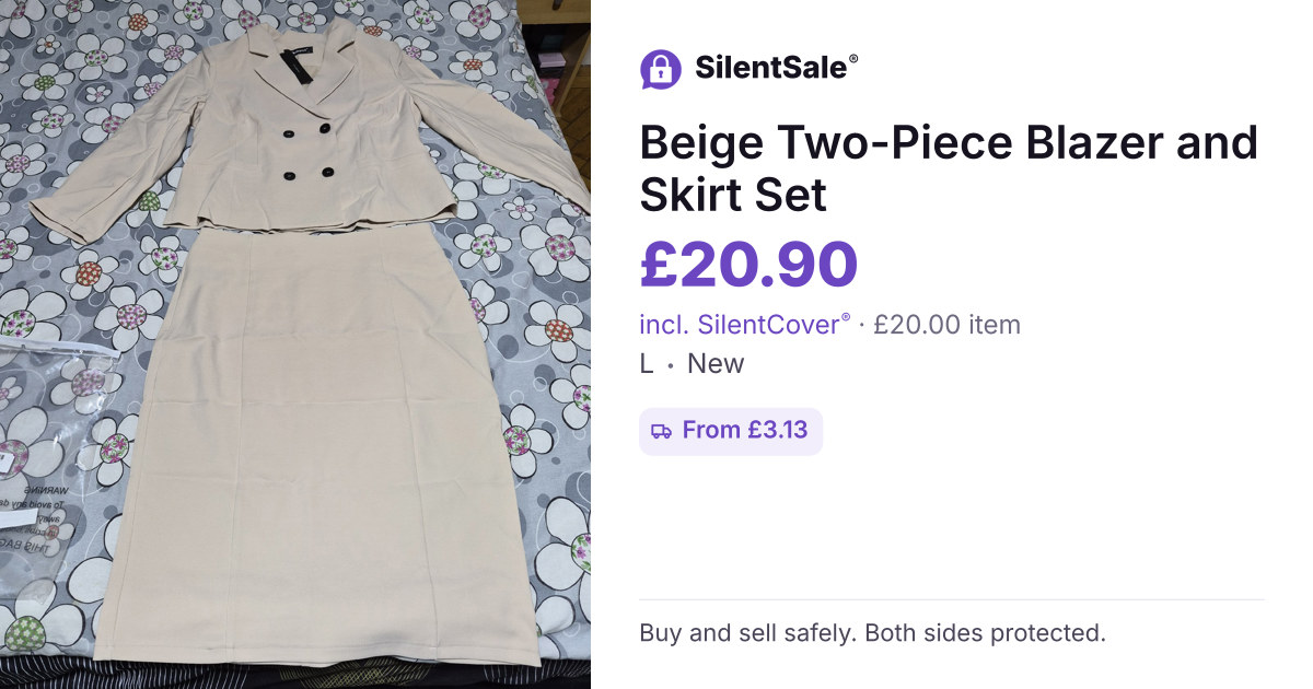 Beige Two-Piece Blazer and Skirt Set