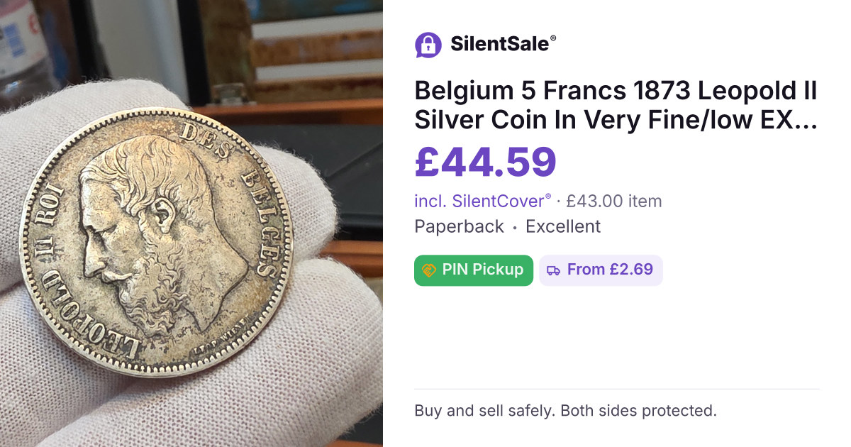 Belgium 5 Francs 1873 Leopold II Silver Coin In Very Fine/low EX Condition
