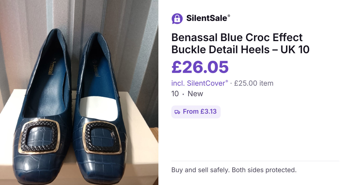 Benassal Blue Croc Effect Buckle Detail Heels – UK 10