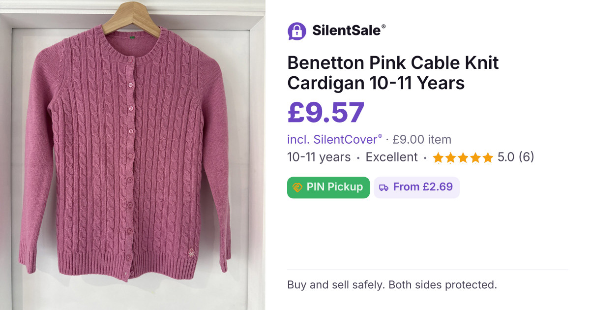 Benetton Pink Cable Knit Cardigan 10-11 Years