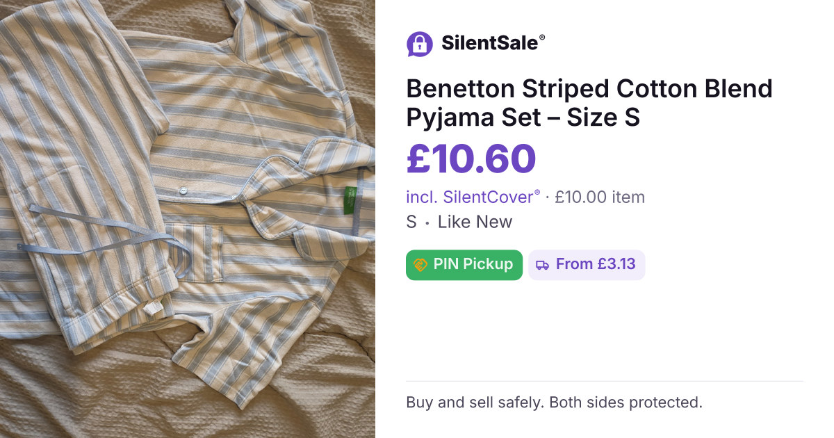 Benetton Striped Cotton Blend Pyjama Set – Size S