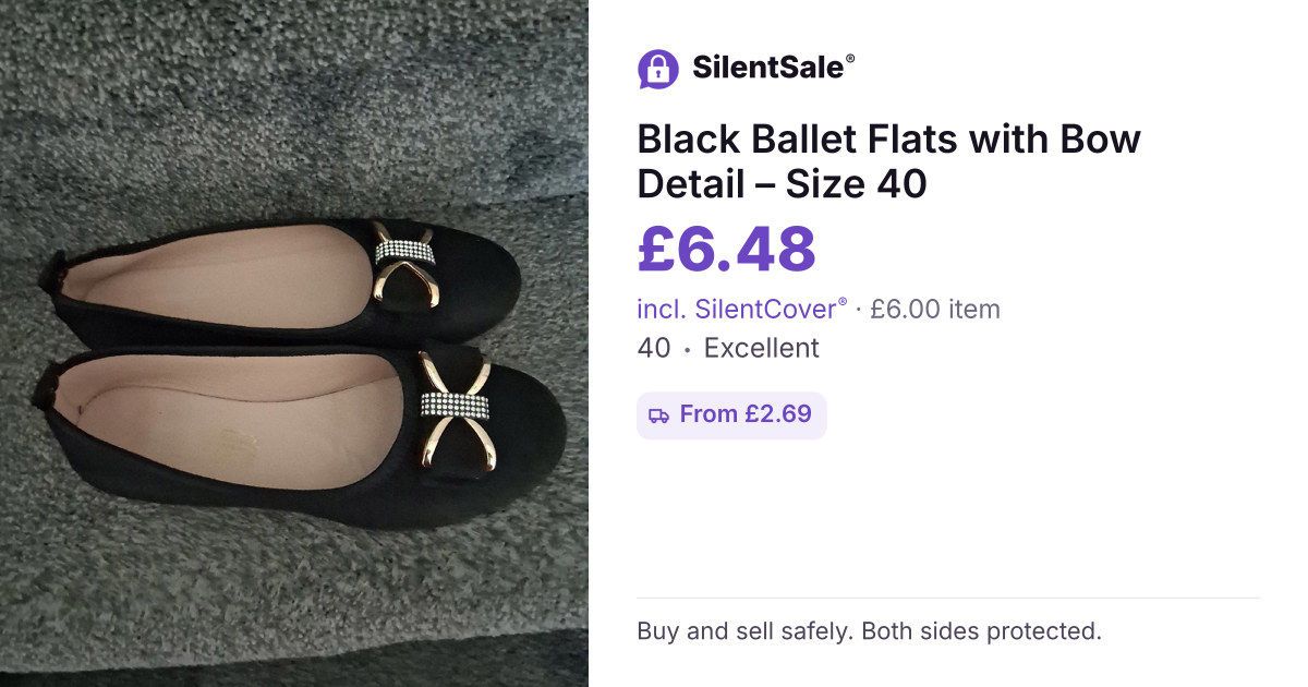 Black Ballet Flats with Bow Detail – Size 40